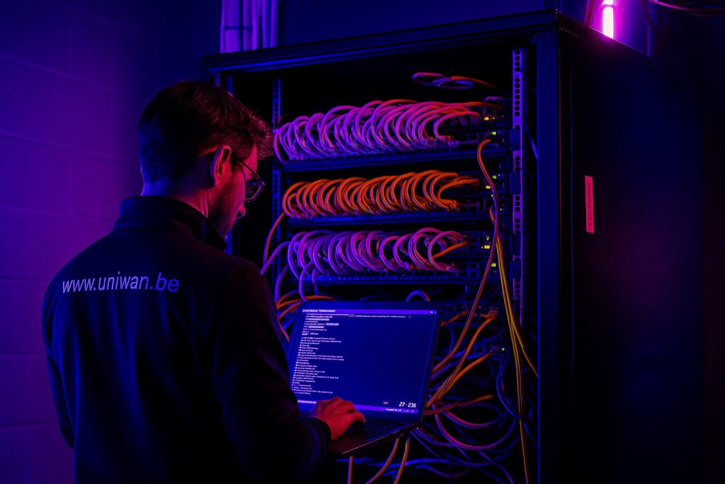 Membre de l'équipe d'Uniwan travaillant sur un projet en infrastructure IT