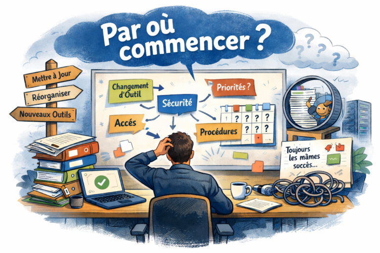 Dirigeant PME réfléchissant par où commencer pour remettre de l’ordre dans son informatique
